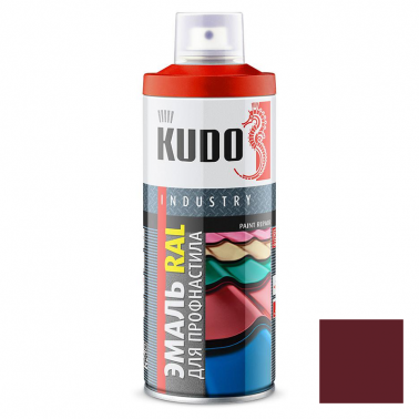 Эмаль аэрозольная для металлочерепицы и профнастила KUDO винно-красная RAL 3005 520 мл