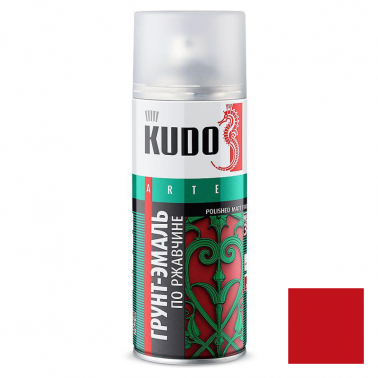 Грунт-эмаль аэрозольная по ржавчине KUDO красная насыщенная RAL 3020