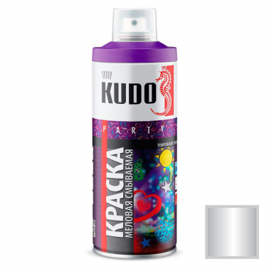 Краска аэрозольная меловая смываемая KUDO серебро металлик